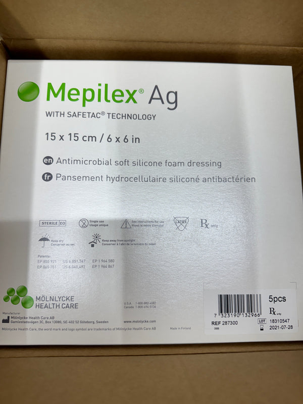 1-Box(25)Mepilex® Ag Antimicrobial foam dressing with Safetac® technol