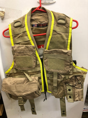 Vis-Tac Military Style Zipper LBV Load Bearing Vest w/ MOLLE Pouches Brown VGC