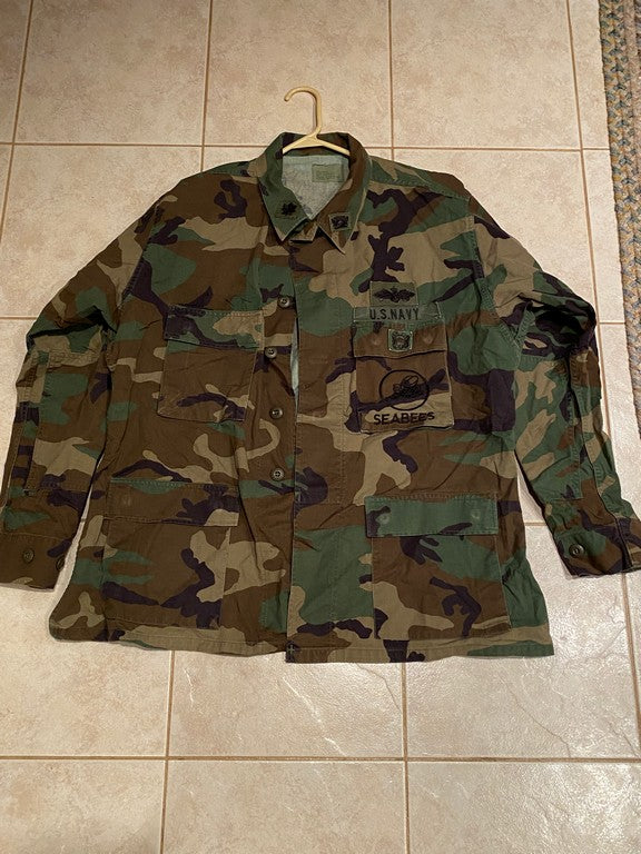 US NAVY COMMANDER SEEBEES Field Coat Woodland Camouflage Camo