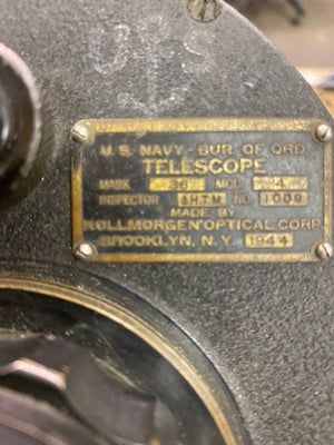USN WW2 1944 BUREAU OF ORD. KOLLMORGAN OPTCIAL CORP. TELESCOPE MARK 36 Mod. 4