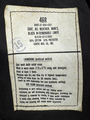 Original Military All Weather Men’s 46R Black Trench Coat Jacket with Removable Liner