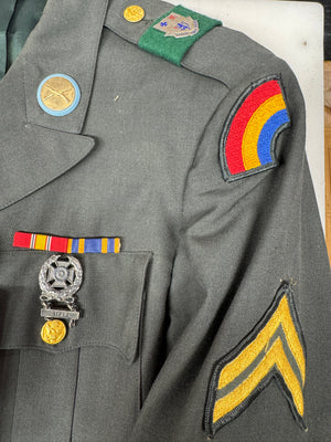 US Army Dress Green Military Jacket & Tie Vietnam Era Size 39R