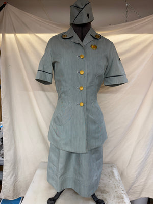 Authentic NAMED 70’s US Women’s Army Corp/WAC Green Striped Uniform Suit-including Adjustable Dress Form