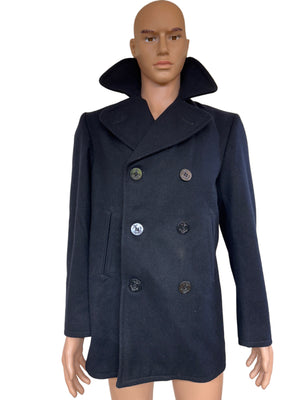 USN NAVY PEACOAT- USN Blue Wool Coat, Named,36 Reg