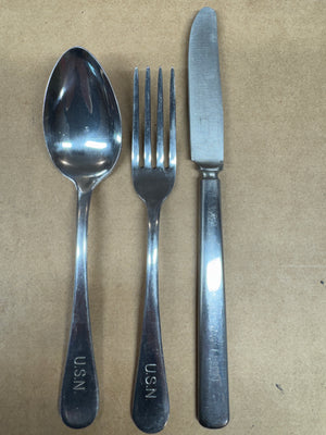 Vintage Silco Stainless Flatware U.S.N. Navy Mess Hall Dinner Fork,Spoon & Knife Set