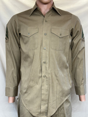 Vintage USMC Marine Corps Military Khaki Long Sleeve Shirt-NAMED