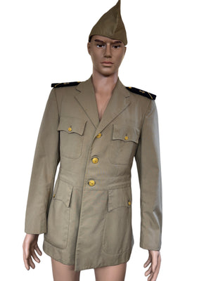 1968 US Navy Khaki Dress Jacket & Hat (3rd Class Hard Boards Midshipman)