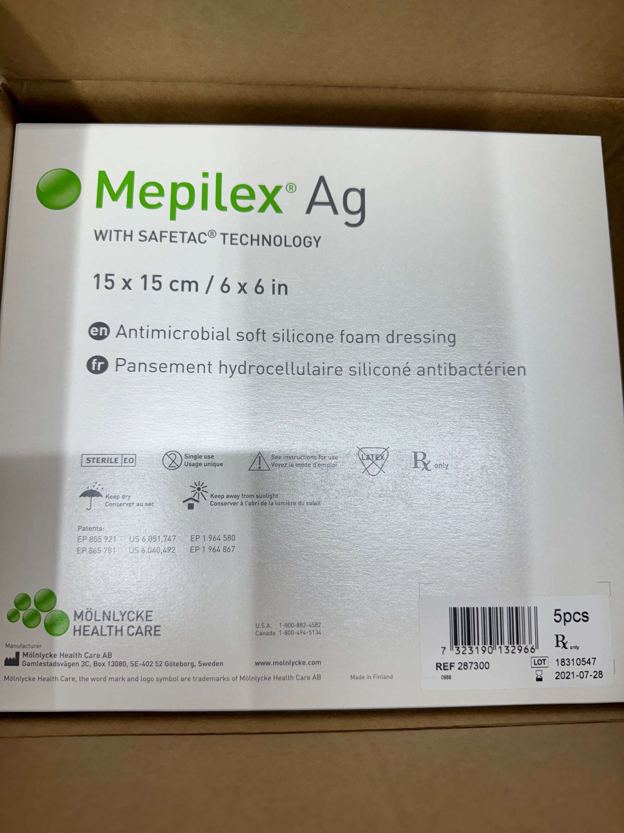 mepilex ag dressing 1-Box(25)Mepilex® Ag Antimicrobial foam dressing with Safetac® technol