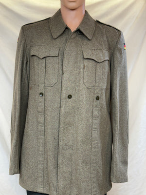 Vintage 60’s German Military Wool Coat Field Jacket Button Up Flag Patches