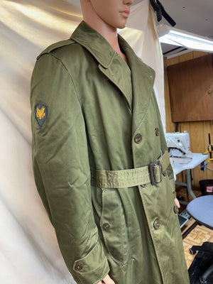 1952 KOREAN WAR Distressed ARMY MILITARY TRENCH Overcoat Belted
