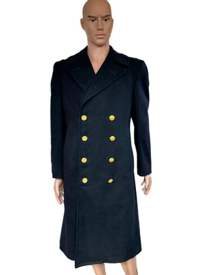 Vintage US Navy Officer's Bridge Coat Navy Blue Peacoat 100% Wool Heavy Eagle Button 35Long
