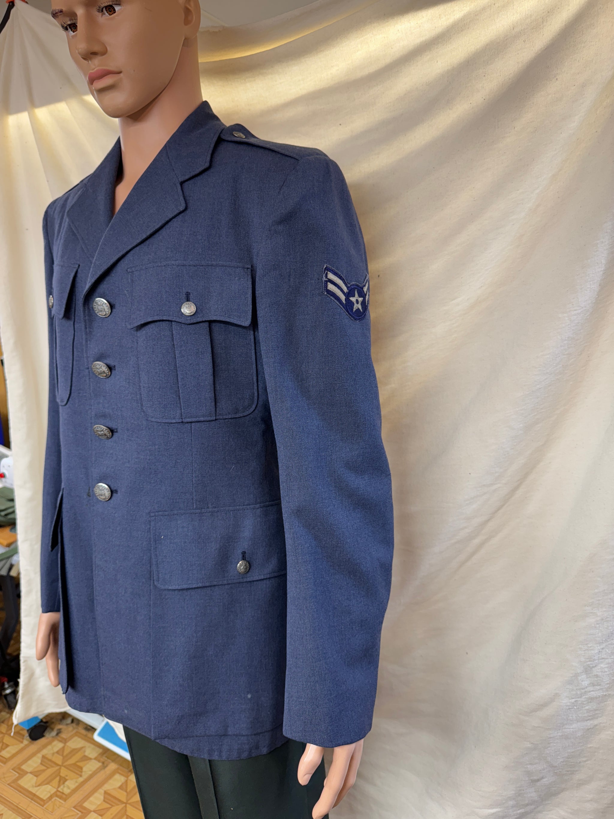 usaf dress blues VINTAGE 50's AIR FORCE SERVICE DRESS UNIFORM 39L BLUE COAT JACKET MILI