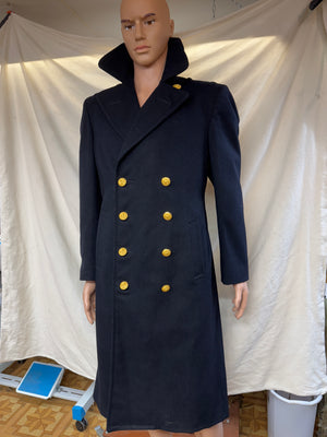 Vintage US Navy Officer's Bridge Coat Navy Blue Peacoat 100% Wool Heavy Eagle Button 35Long