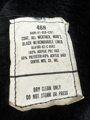 Original Military All Weather Men’s 46R Black Trench Coat Jacket with Removable Liner