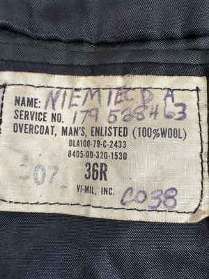 USN NAVY PEACOAT- USN Blue Wool Coat, Named,36 Reg