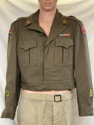 WWII US ARMY OD WOOL IKE EISENHOWER MILITARY JACKET-NAMED 36 LONG