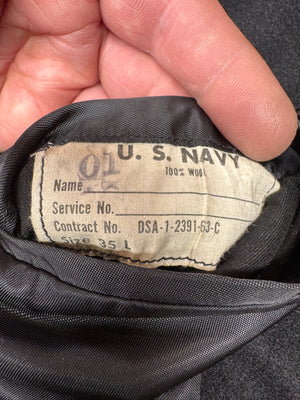 Vintage US Navy Officer's Bridge Coat Navy Blue Peacoat 100% Wool Heavy Eagle Button 35Long