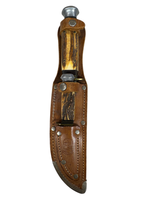 Vintage Othello 2 Knife Near Mint Set, pinned split stag handles