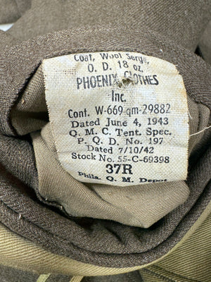 Original WWII US Army Wool Uniform Jacket Size 37Reg. 1943 Dated