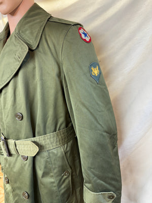 1952 KOREAN WAR Distressed ARMY MILITARY TRENCH Overcoat Belted