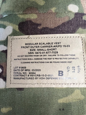 KDH Multicam ARMY Modular Scalable Vest (SPS-MSV), W/3A SOFT ARMOR ...