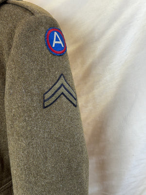 32 Ounce Roll Collar Olive Drab Melton Wool Overcoat W/Patches