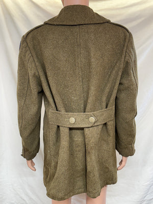 32 Ounce Roll Collar Olive Drab Melton Wool Overcoat W/Patches