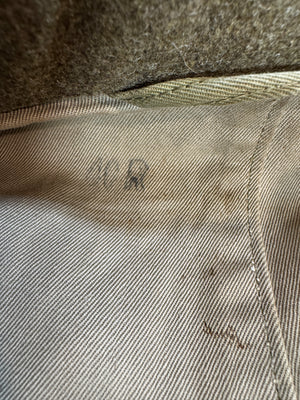 32 Ounce Roll Collar Olive Drab Melton Wool Overcoat W/Patches