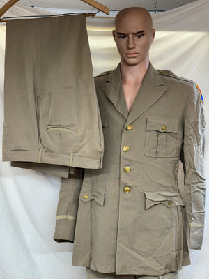 ORIGINAL WWII US Army Officer Uniform Wool Khaki Summer Jacket & Pants-Named