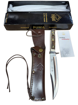 NEW!  MINT! Vintage PUMA Original Bowie Knife Handmade Germany Stag Handle w/ Box & Sheath