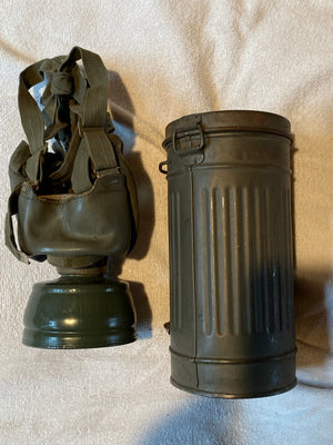 Vintage West German Canister Can with Gas Mask Original