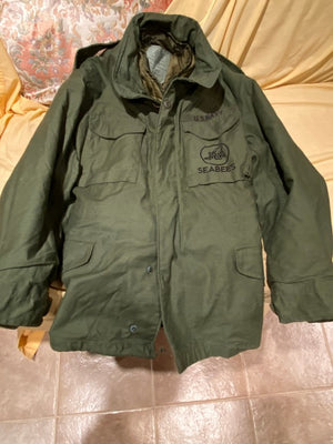 Vintage US NAVY SEEBEES Military OG107 Field Jacket Coat Cold Weather W/LINER