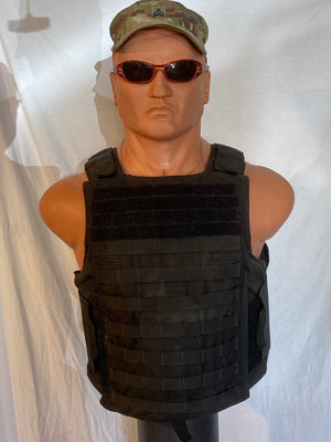 MILITARY ISSUE BLACK PLATE CARRIER W/3A SOFT ARMOR INCLUDED NSN# 8470-01-621-9887