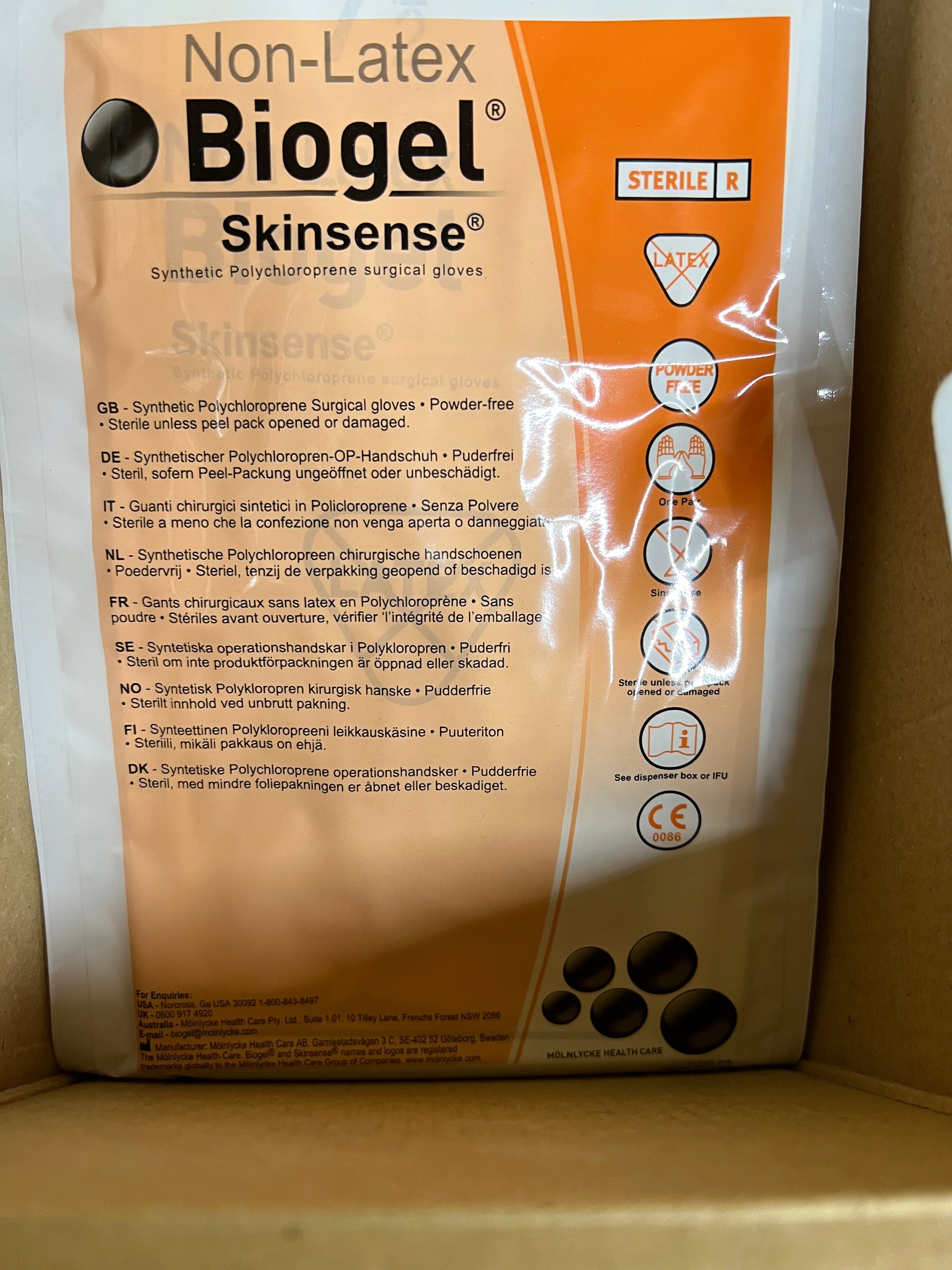Box Of 50 Pairs- Molnlycke BIOGEL Non-latex Surgical Gloves( New)