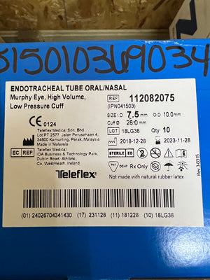 Endotracheal Tube 7.5mm Cuff Safety Clear Plus 112082075- Box/10